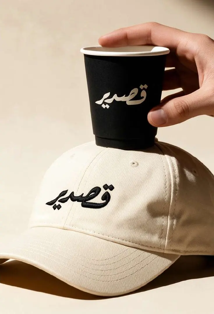 Qasdir cup on an embroidered cream cap