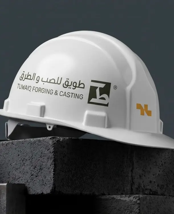 Branded white safety helmet